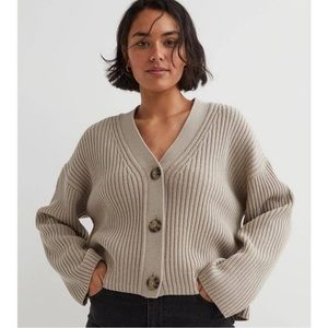 H&M Rib-Knit Cardigan Taupe Size Small